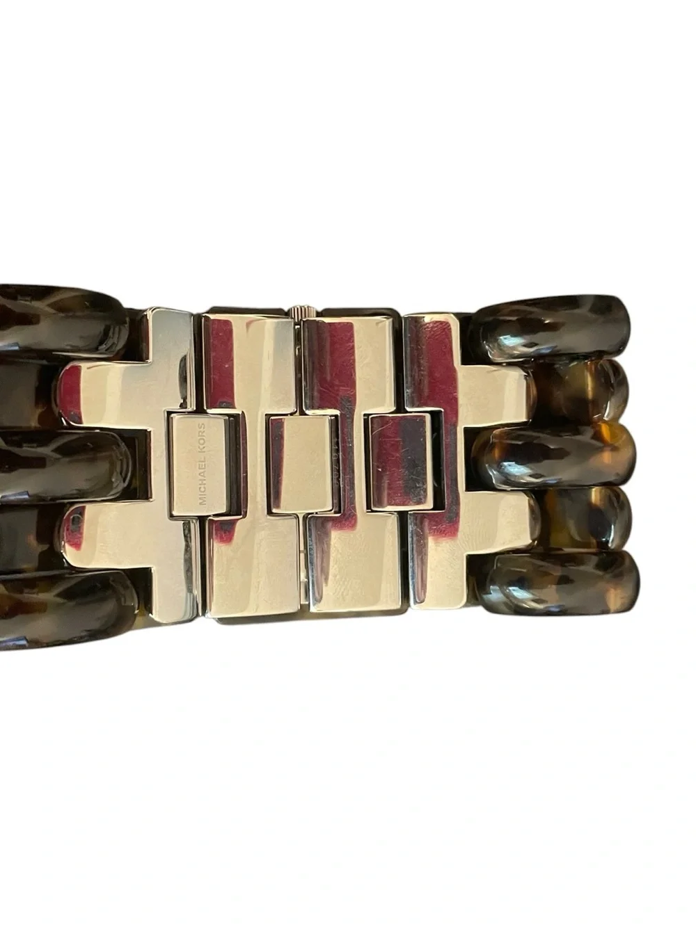 Michael Kors Tortoise Shell Resin Triple Link Chain Bracelet Watch MK-4152